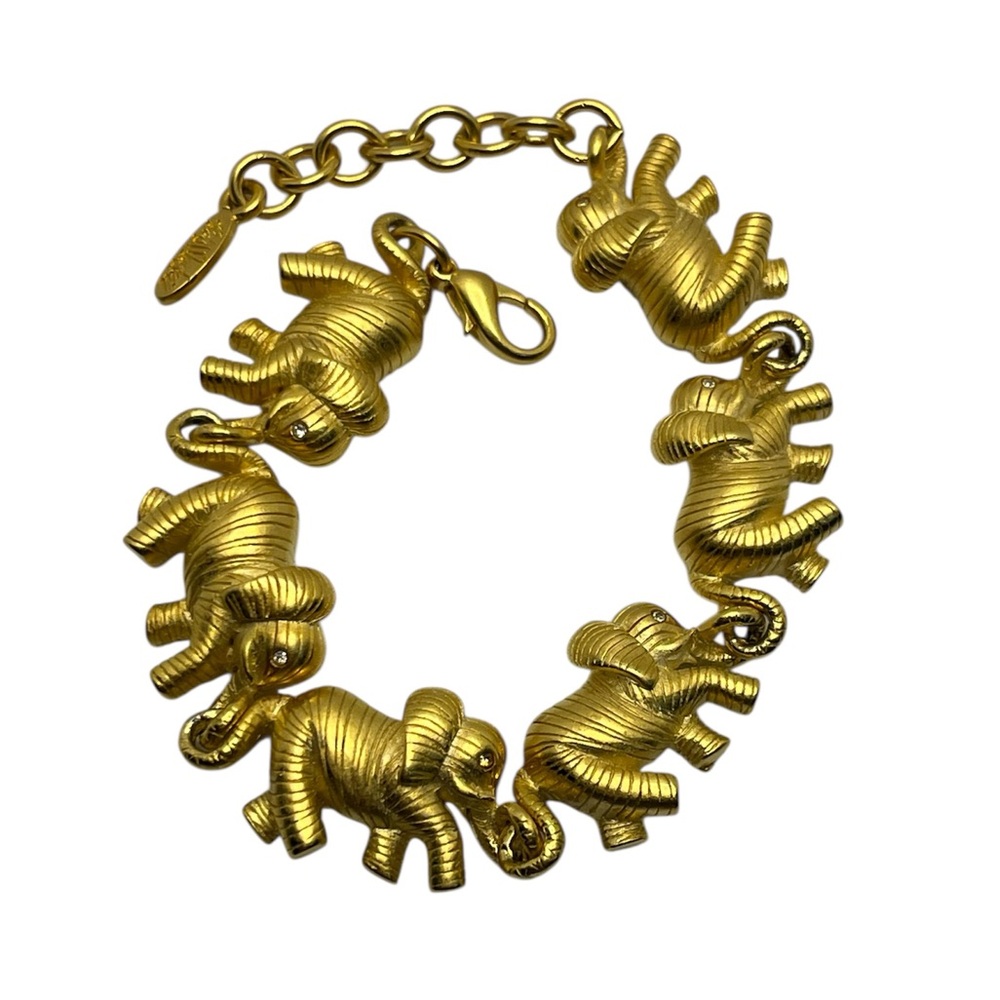 Bob Mackie signed elephant gold tone satin finish chain bracelet